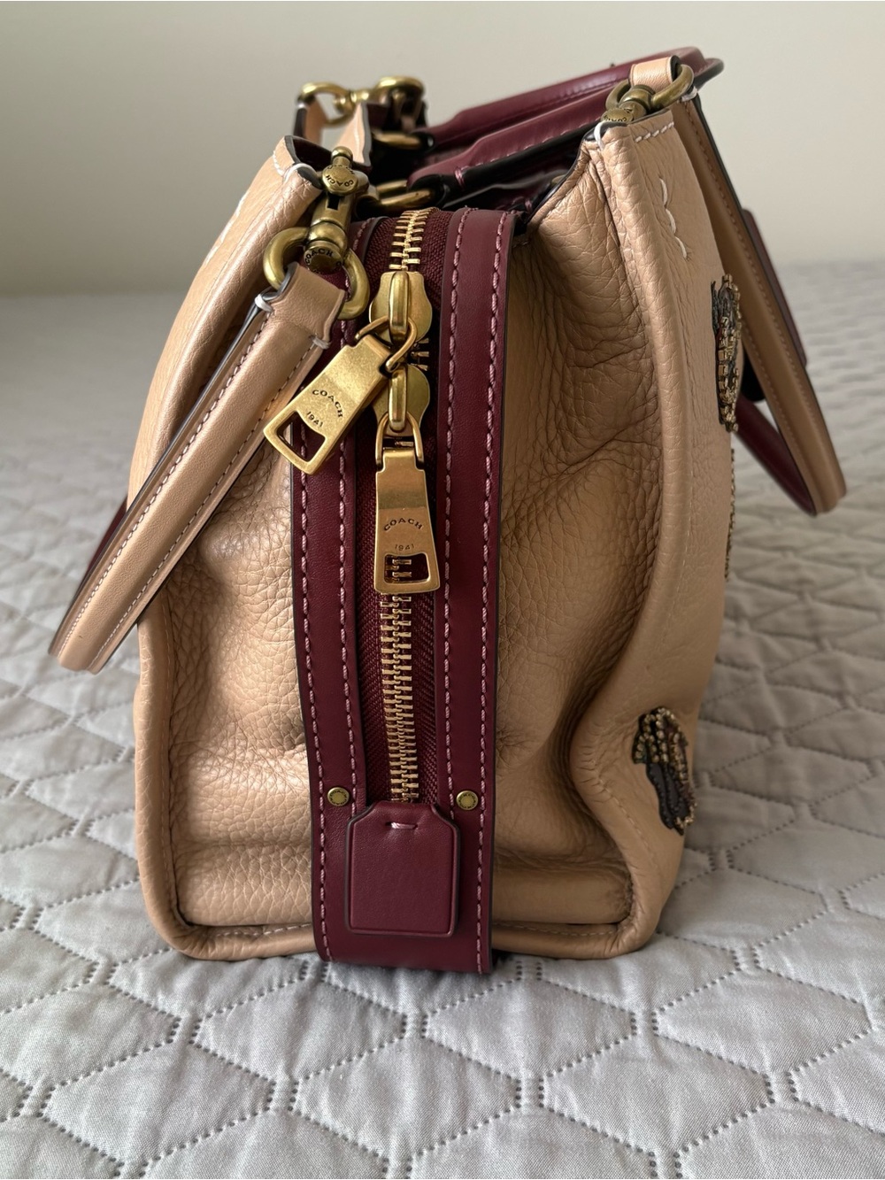 Rare COACH Rogue 30 leather bag satchel with rose appliqué - Picture 5 of 15